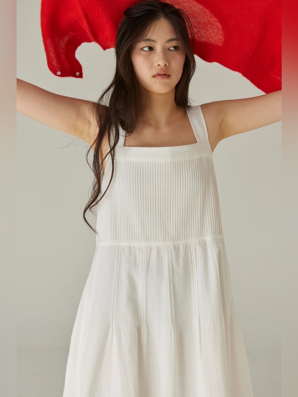 SOMETHING TO HOLD Organic Cotton Pintucked Bodice Pearl Buttons Dress White XL